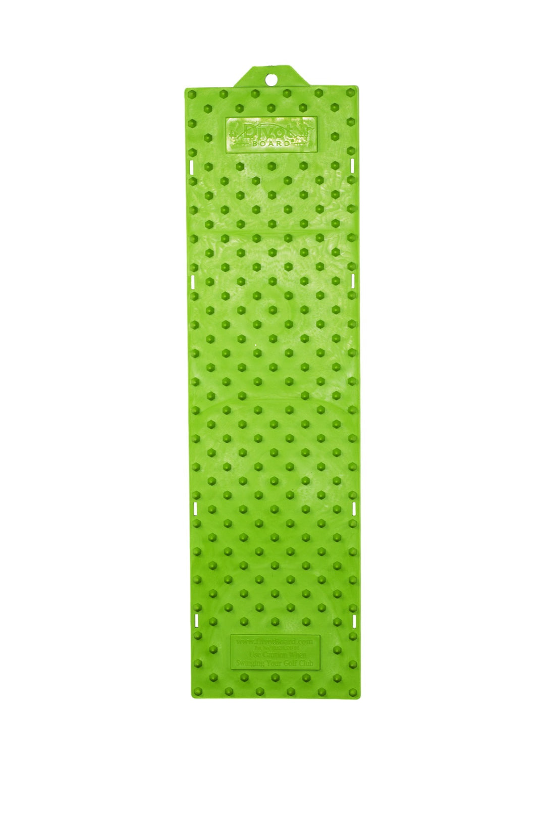Divot Board underside: green hexagonal grip studs, embossed logo and strap slots along both edges