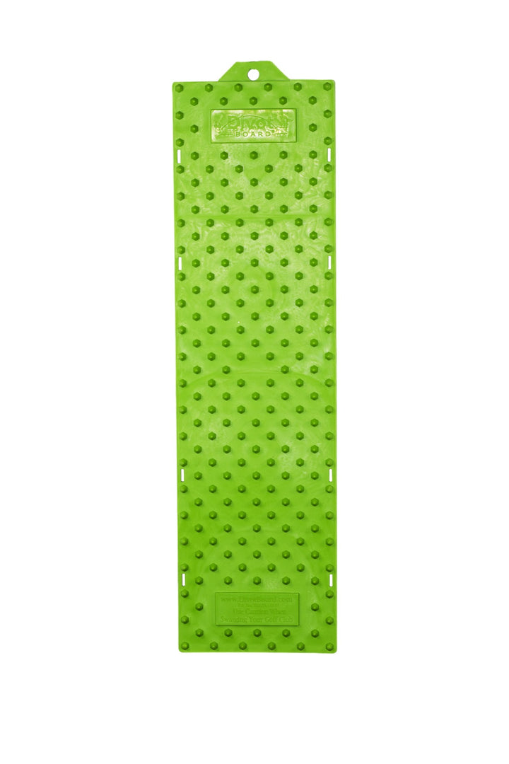Divot Board underside: green hexagonal grip studs, embossed logo and strap slots along both edges